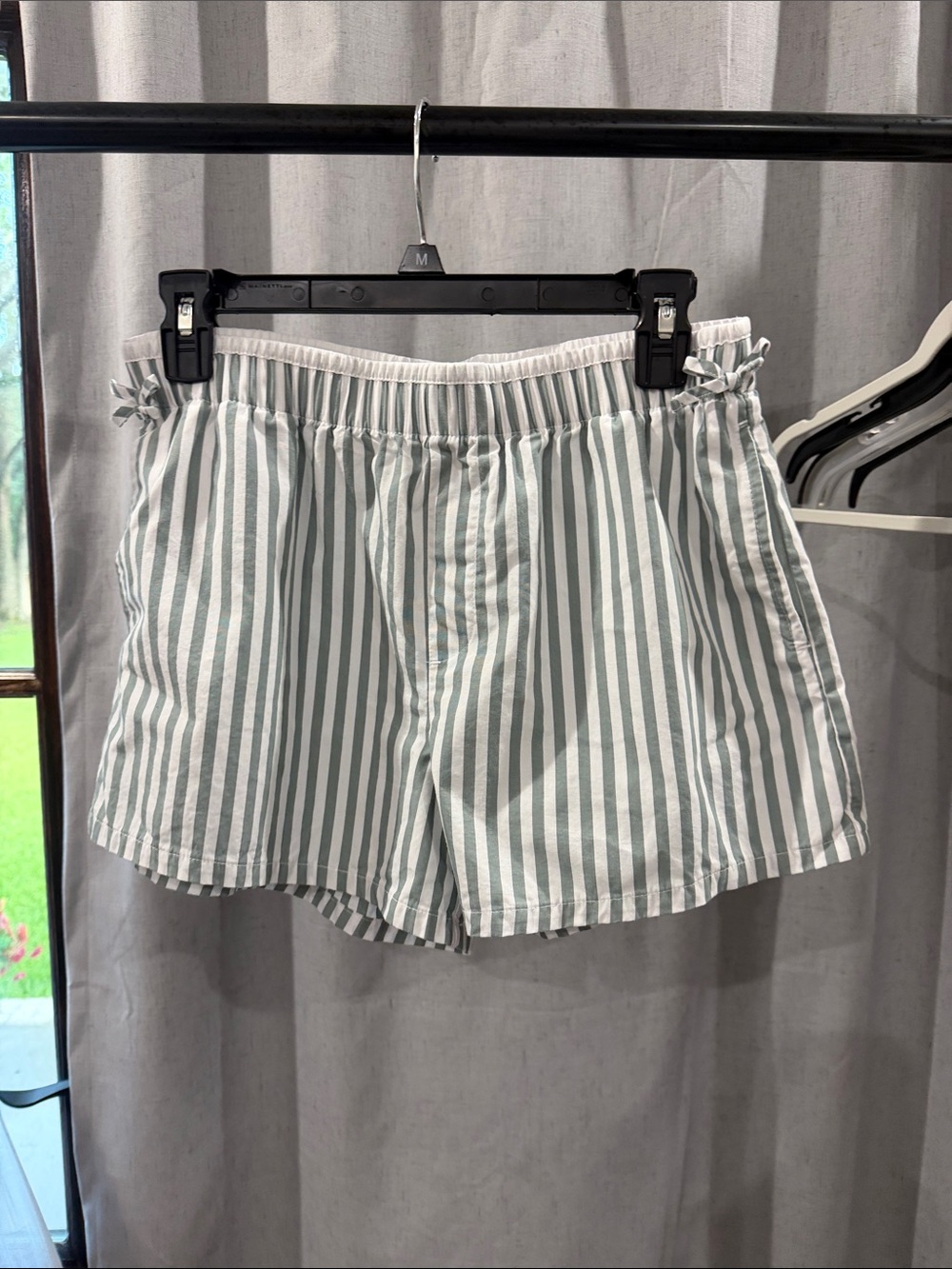 High-Waist Striped Green and White Lounge Shorts